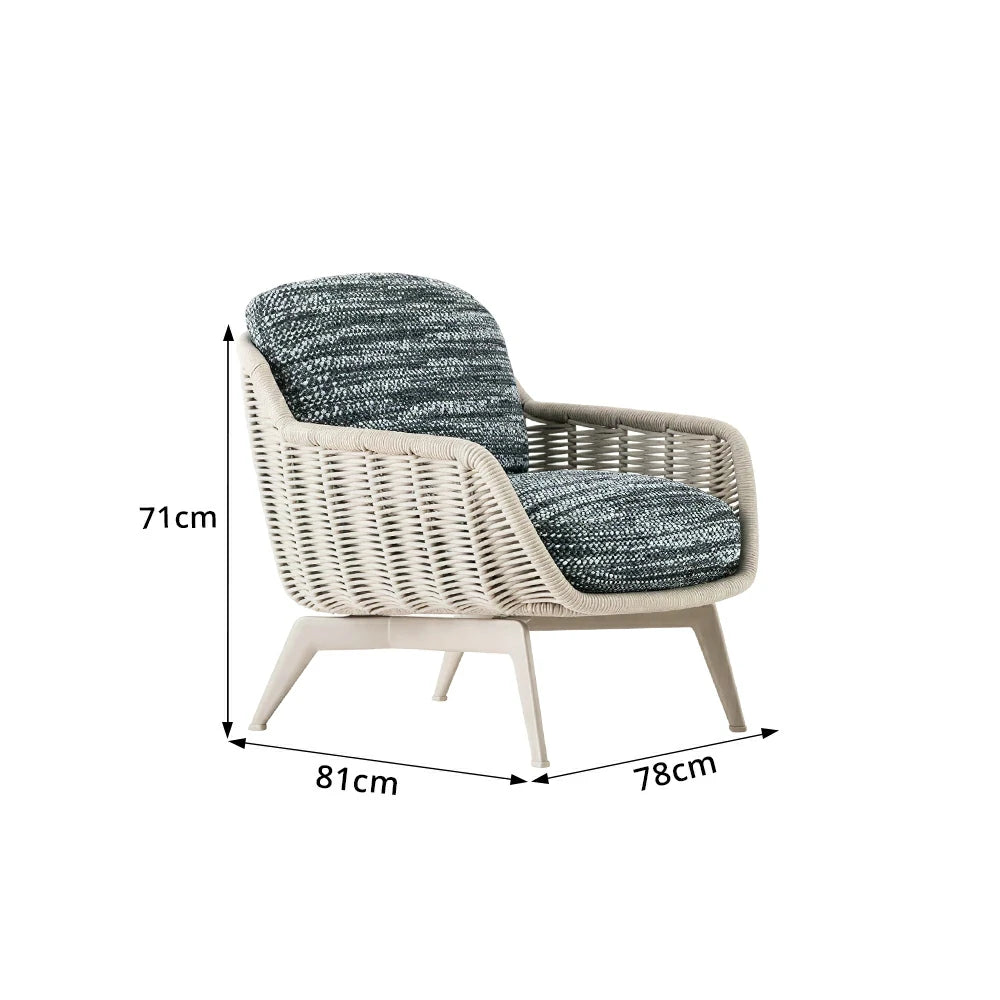 SOLARA Outdoor Rope Lounge Chair with Aluminium Legs and Cushioned Seat for Patio Garden - Light