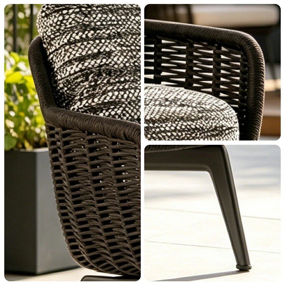 SOLARA Outdoor Rope Lounge Chair with Aluminium Legs and Cushioned Seat for Patio Garden - Dark