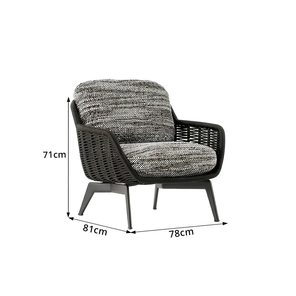 SOLARA Outdoor Rope Lounge Chair with Aluminium Legs and Cushioned Seat for Patio Garden - Dark