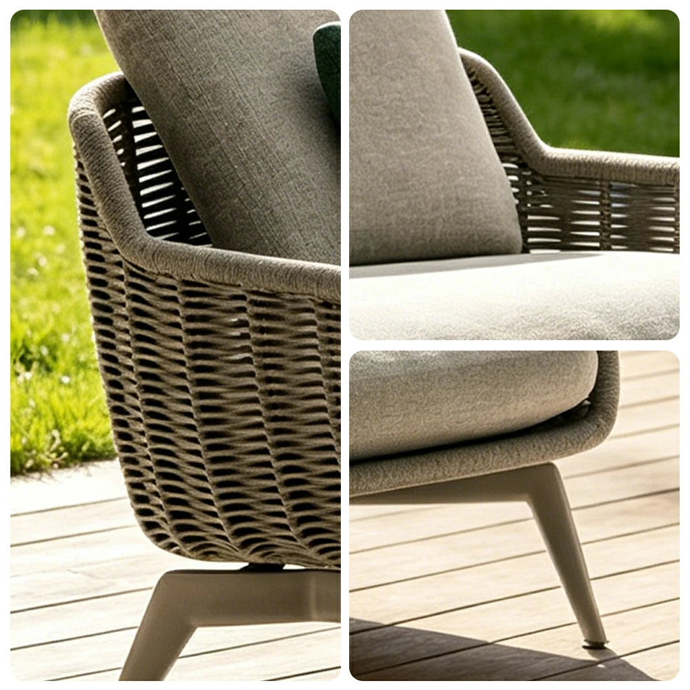 SOLARA Outdoor Rope 2-Seater Sofa with Aluminium Legs and Cushioned Seat for Patio Garden - Light
