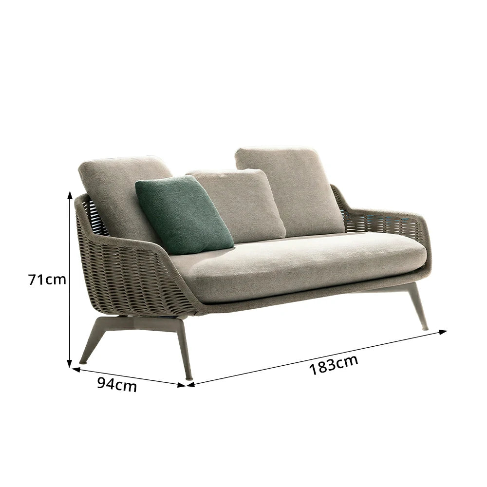 SOLARA Outdoor Rope 2-Seater Sofa with Aluminium Legs and Cushioned Seat for Patio Garden - Light