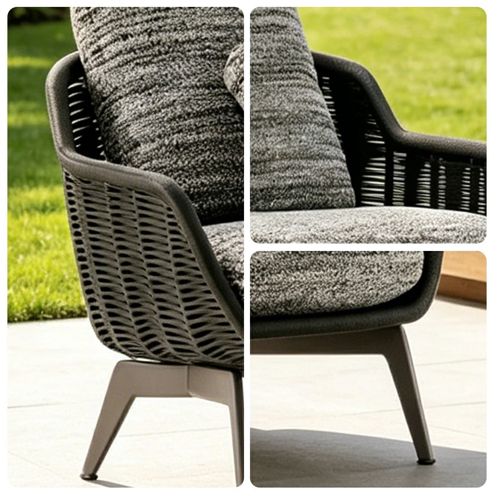 SOLARA Outdoor Rope 2-Seater Sofa with Aluminium Legs and Cushioned Seat for Patio Garden - Brown