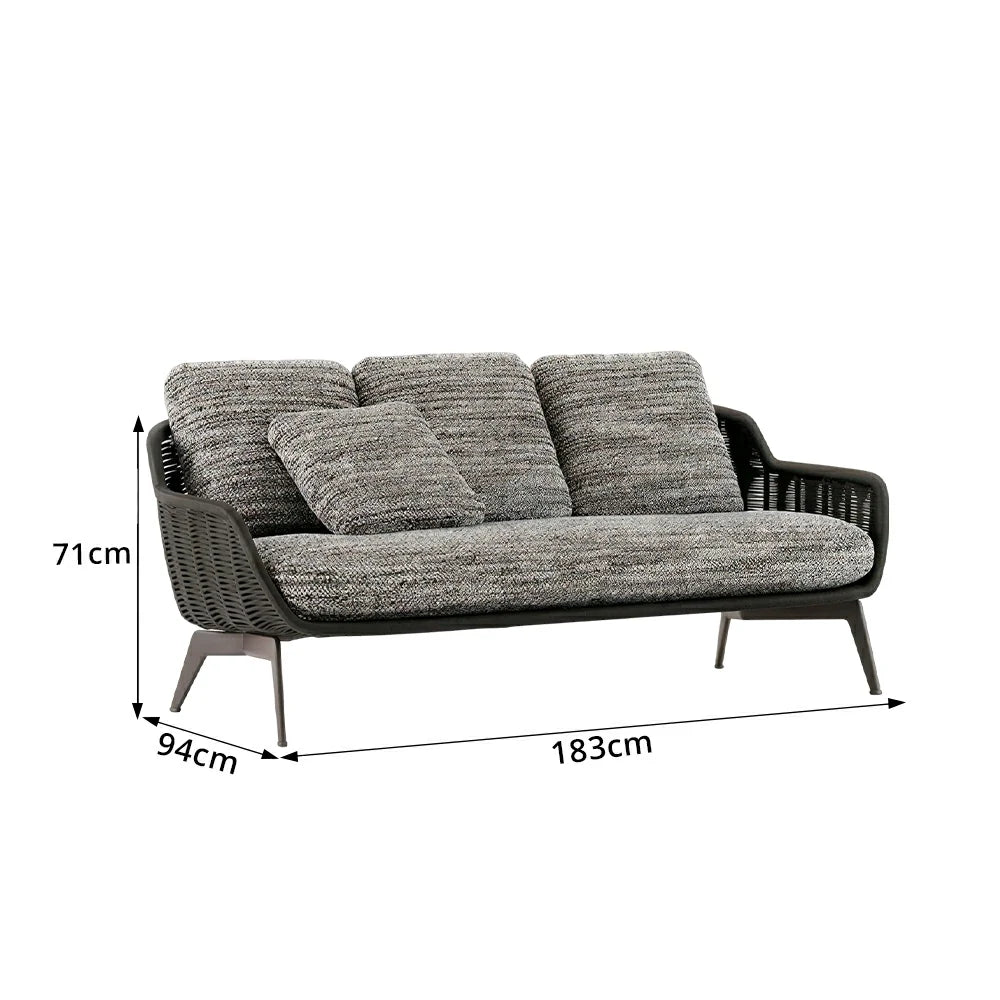 SOLARA Outdoor Rope 2-Seater Sofa with Aluminium Legs and Cushioned Seat for Patio Garden - Brown