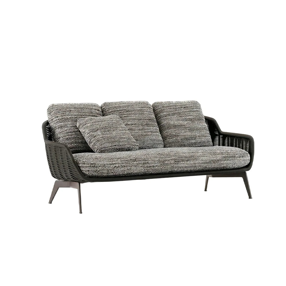 SOLARA Outdoor Rope 2-Seater Sofa with Aluminium Legs and Cushioned Seat for Patio Garden - Brown
