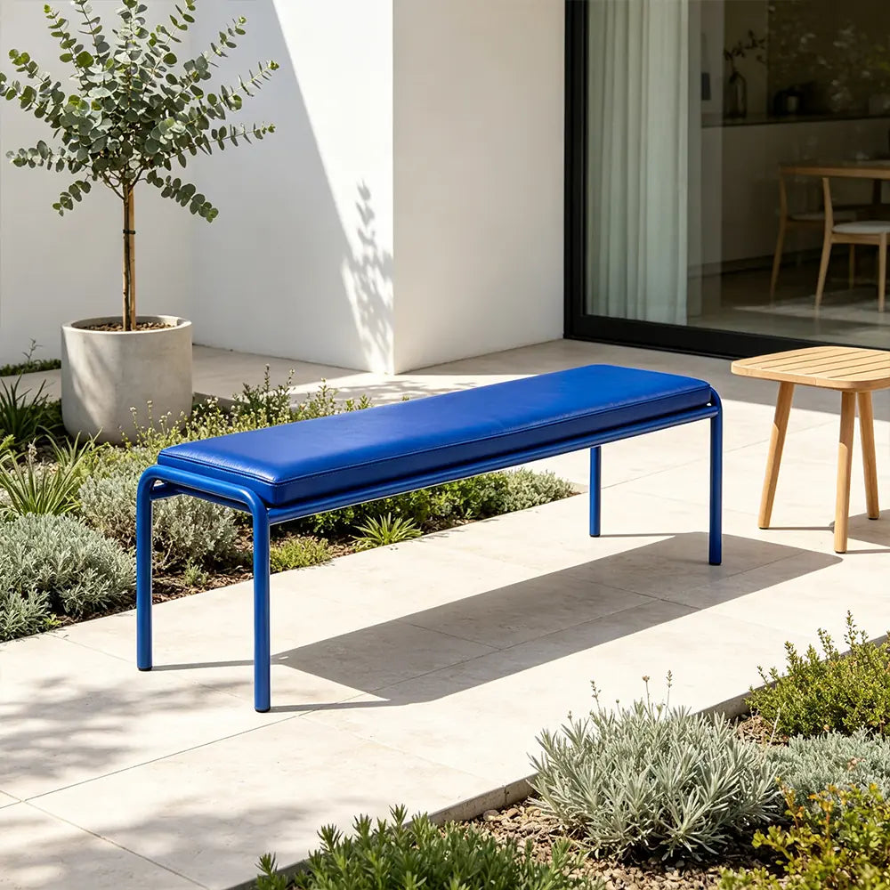 SOLARA Outdoor Matte Leather Cushion - Water-Resistant 3cm Padded Seat Pad for Bench/Chair/Sofa/Bar Stool - Blue