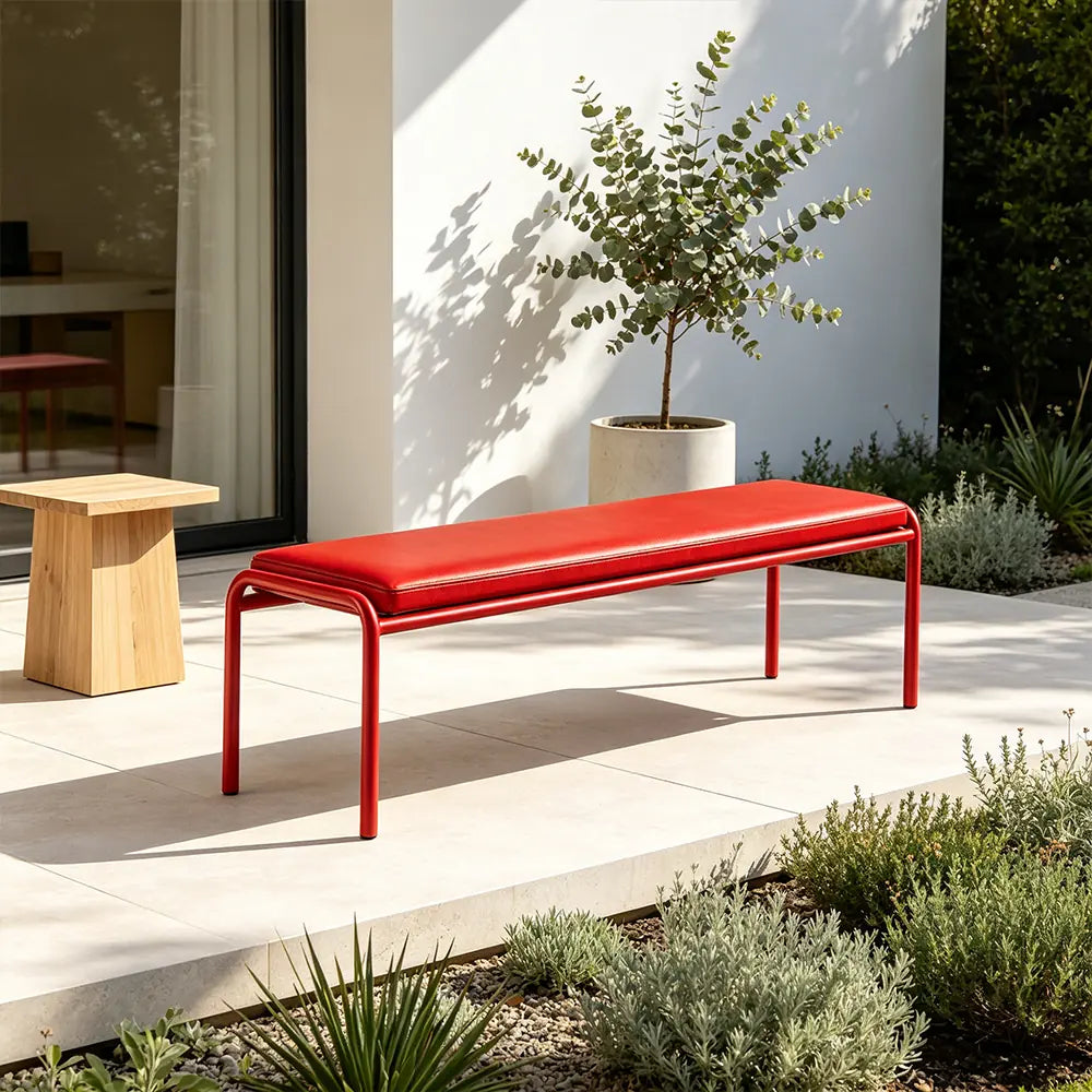 SOLARA Outdoor Matte Leather Cushion - Water-Resistant 3cm Padded Seat Pad for Bench/Chair/Sofa/Bar Stool - Red