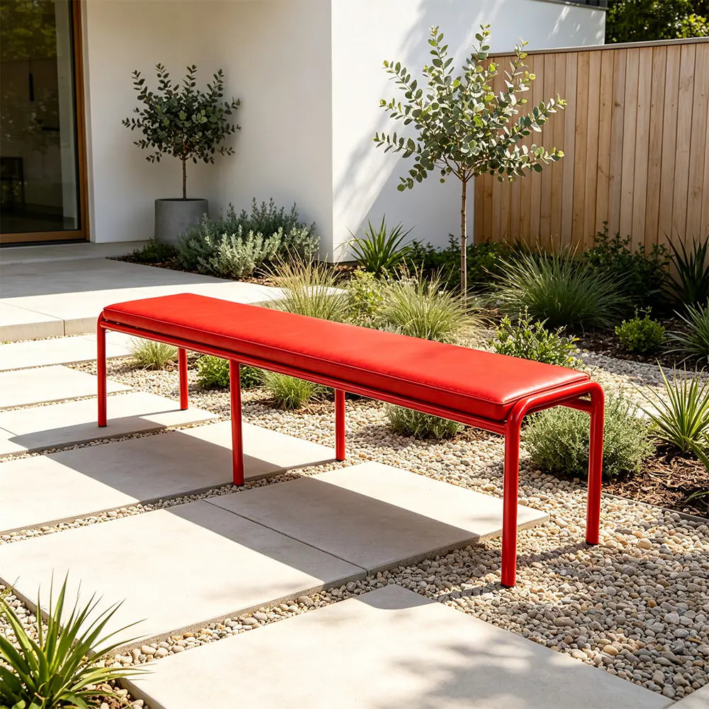 SOLARA Outdoor Matte Leather Cushion - Water-Resistant 3cm Padded Seat Pad for Bench/Chair/Sofa/Bar Stool - Red