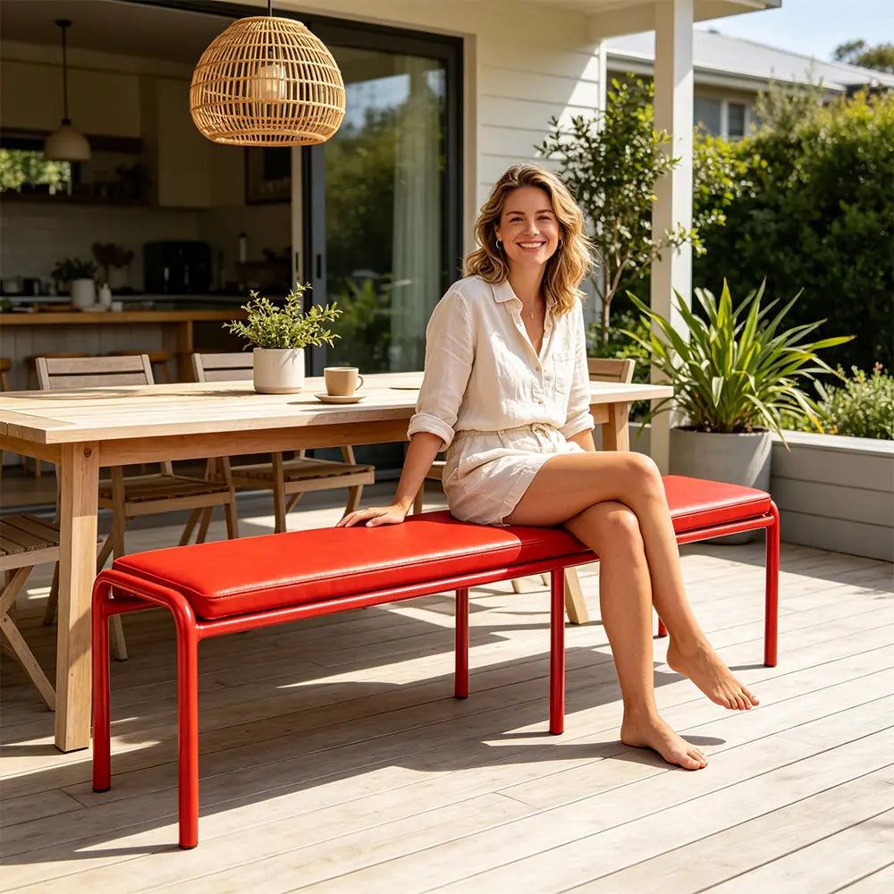 SOLARA Outdoor Matte Leather Cushion - Water-Resistant 3cm Padded Seat Pad for Bench/Chair/Sofa/Bar Stool - Red
