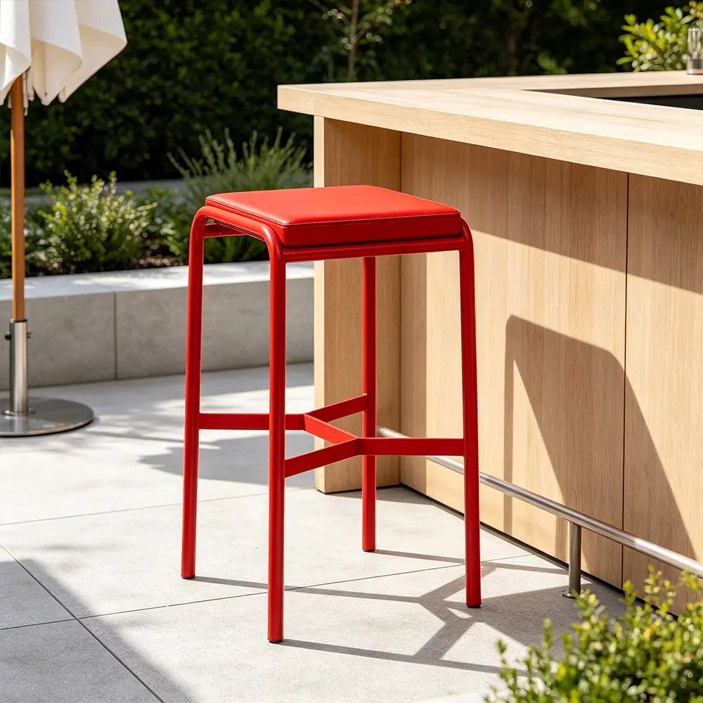 SOLARA Outdoor Matte Leather Cushion - Water-Resistant 3cm Padded Seat Pad for Bench/Chair/Sofa/Bar Stool - Red