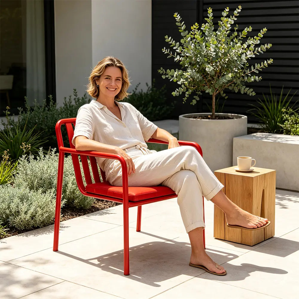 SOLARA Outdoor Matte Leather Cushion - Water-Resistant 3cm Padded Seat Pad for Bench/Chair/Sofa/Bar Stool - Red