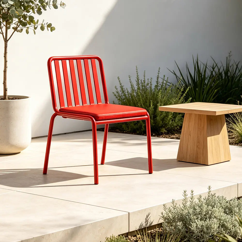 SOLARA Outdoor Matte Leather Cushion - Water-Resistant 3cm Padded Seat Pad for Bench/Chair/Sofa/Bar Stool - Red
