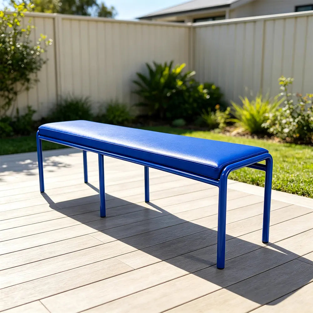SOLARA Outdoor Matte Leather Cushion - Water-Resistant 3cm Padded Seat Pad for Bench/Chair/Sofa/Bar Stool - Blue
