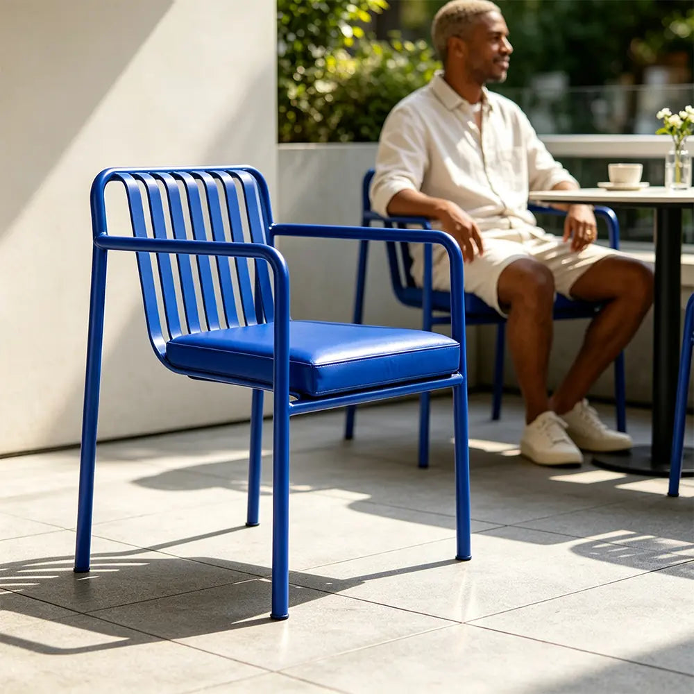 SOLARA Outdoor Matte Leather Cushion - Water-Resistant 3cm Padded Seat Pad for Bench/Chair/Sofa/Bar Stool - Blue