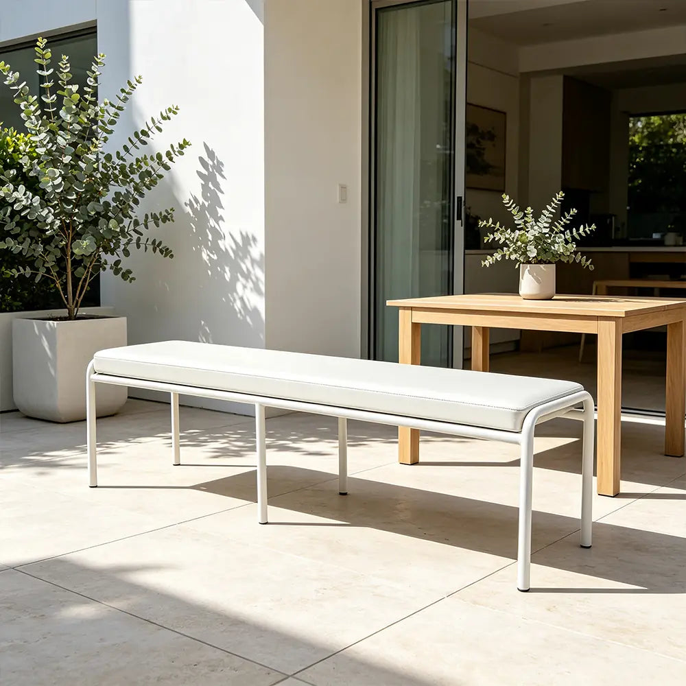 SOLARA Outdoor Matte Leather Cushion - Water-Resistant 3cm Padded Seat Pad for Bench/Chair/Sofa/Bar Stool - White