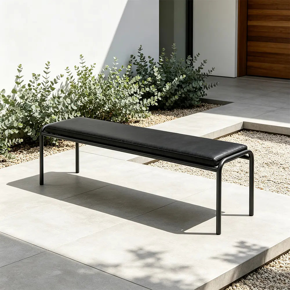 SOLARA Outdoor Matte Leather Cushion - Water-Resistant 3cm Padded Seat Pad for Bench/Chair/Sofa/Bar Stool - Black