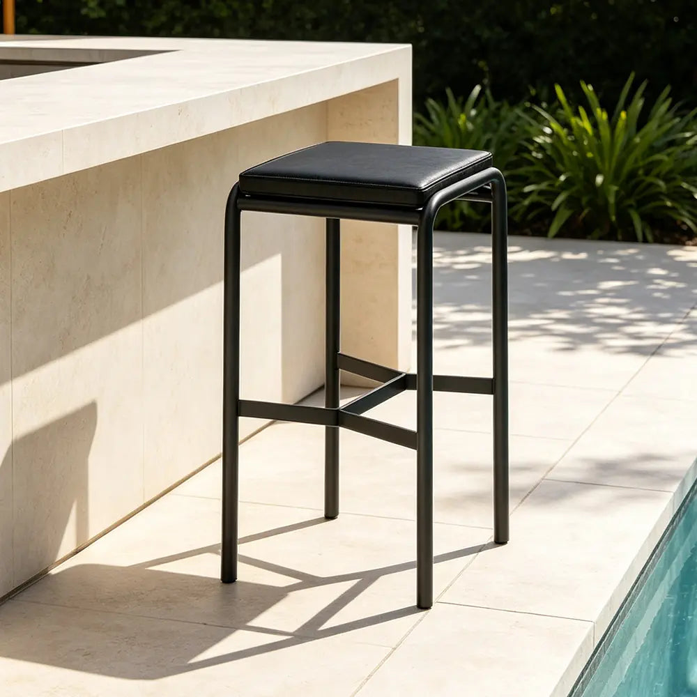 SOLARA Outdoor Matte Leather Cushion - Water-Resistant 3cm Padded Seat Pad for Bench/Chair/Sofa/Bar Stool - Black