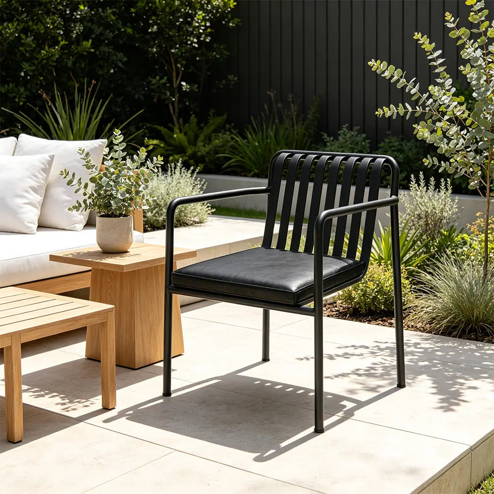 SOLARA Outdoor Matte Leather Cushion - Water-Resistant 3cm Padded Seat Pad for Bench/Chair/Sofa/Bar Stool - Black