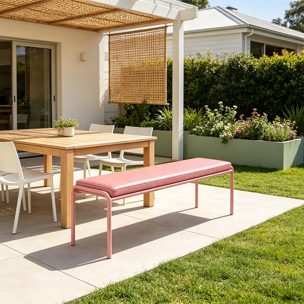 SOLARA Outdoor Matte Leather Cushion - Water-Resistant 3cm Padded Seat Pad for Bench/Chair/Sofa/Bar Stool - Pink