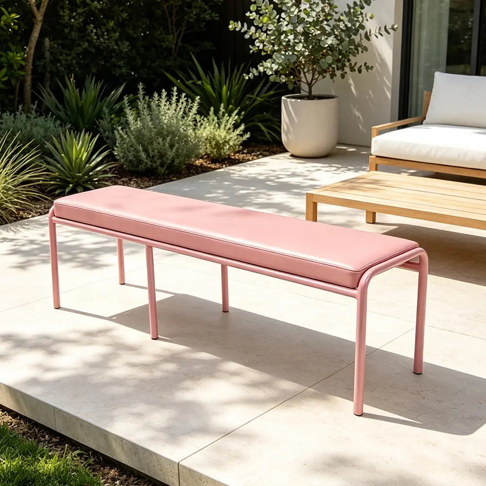 SOLARA Outdoor Matte Leather Cushion - Water-Resistant 3cm Padded Seat Pad for Bench/Chair/Sofa/Bar Stool - Pink