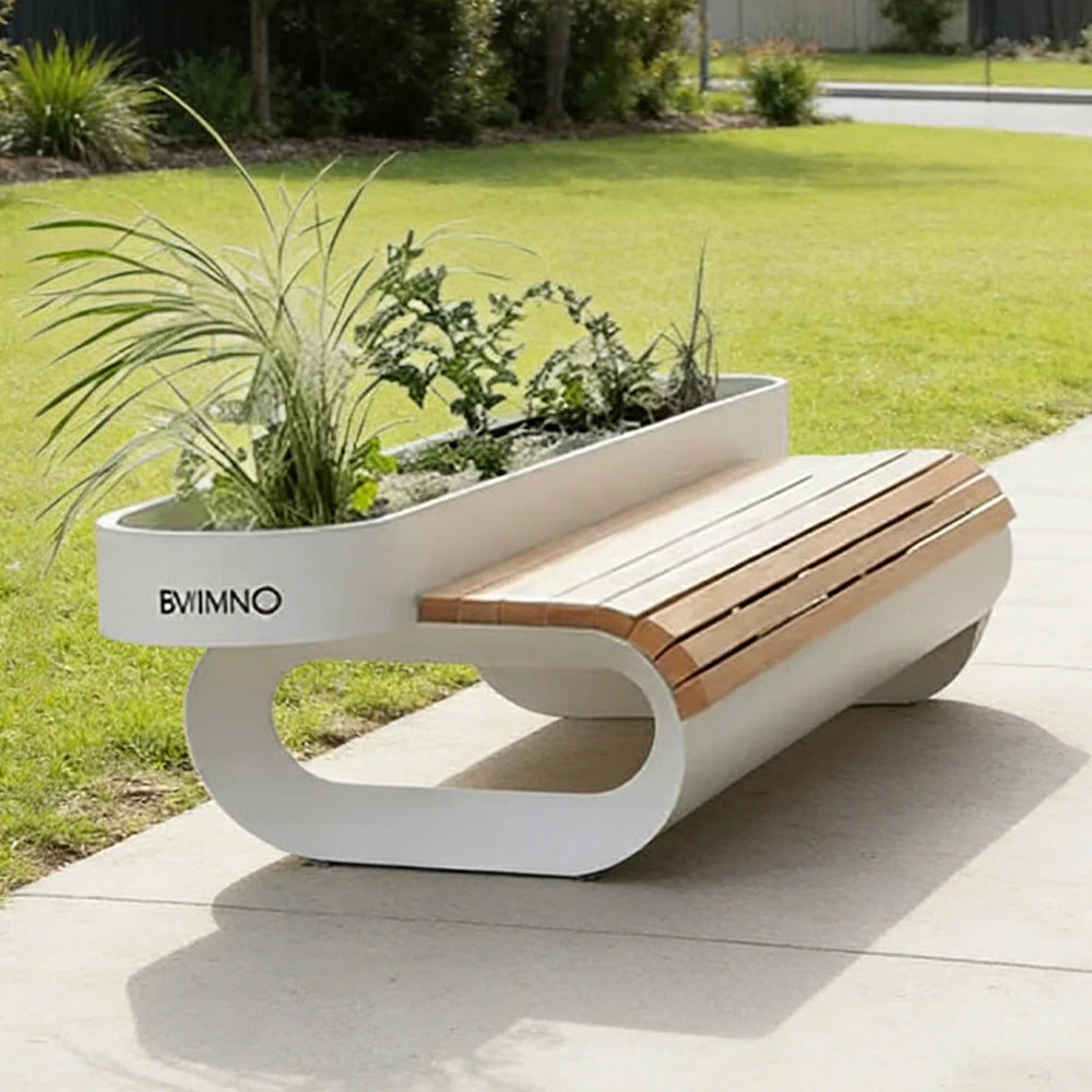 SOLARA 160/180/200cm Landscape Planter Bench Stable Metal Support with Integrated Design for Street Courtyard