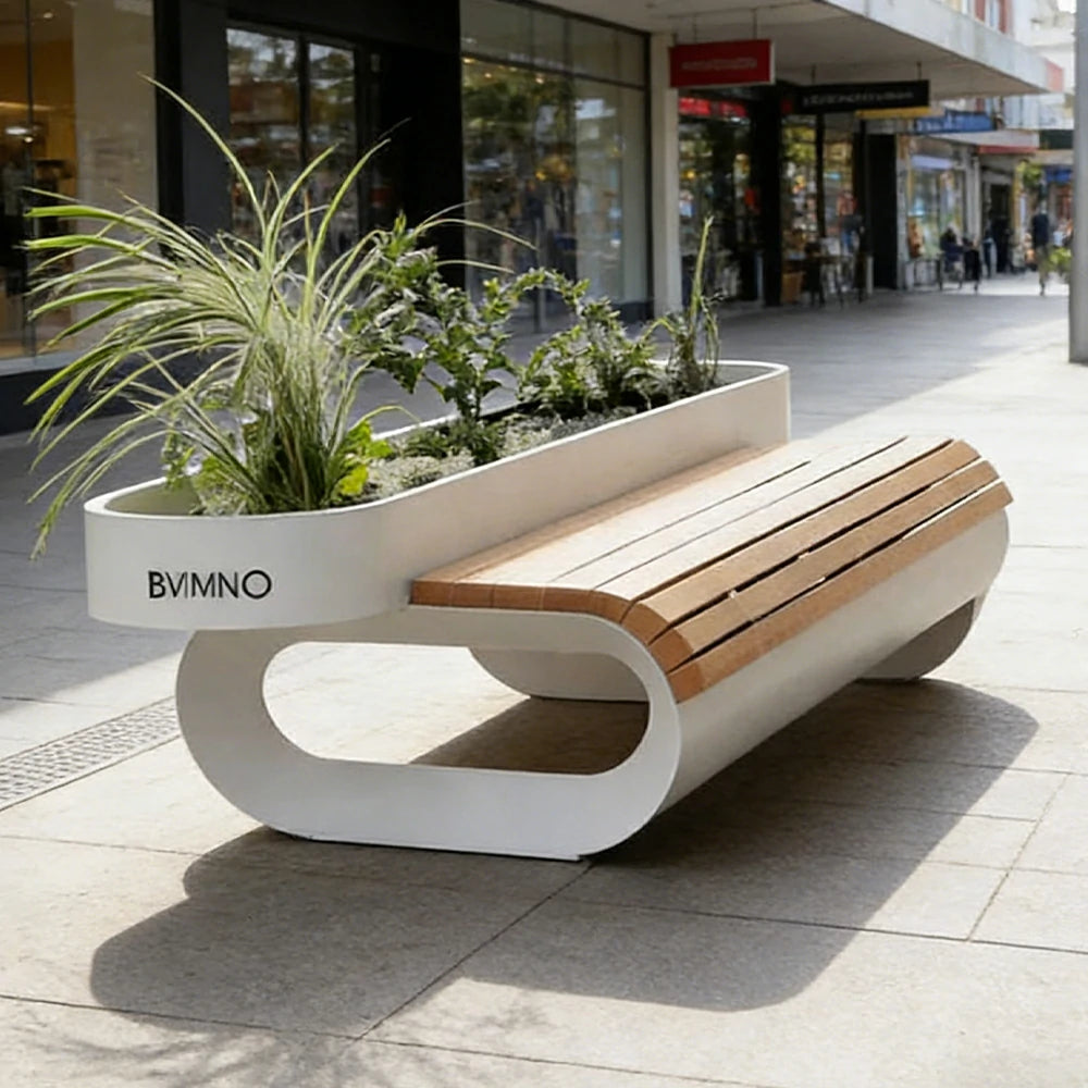 SOLARA 160/180/200cm Landscape Planter Bench Stable Metal Support with Integrated Design for Street Courtyard