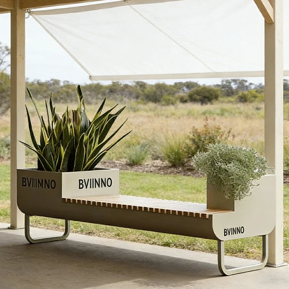SOLARA 200/220/240cm Outdoor Planter Bench Set Streamlined Design with Durable Structure for Park Cafe Seating