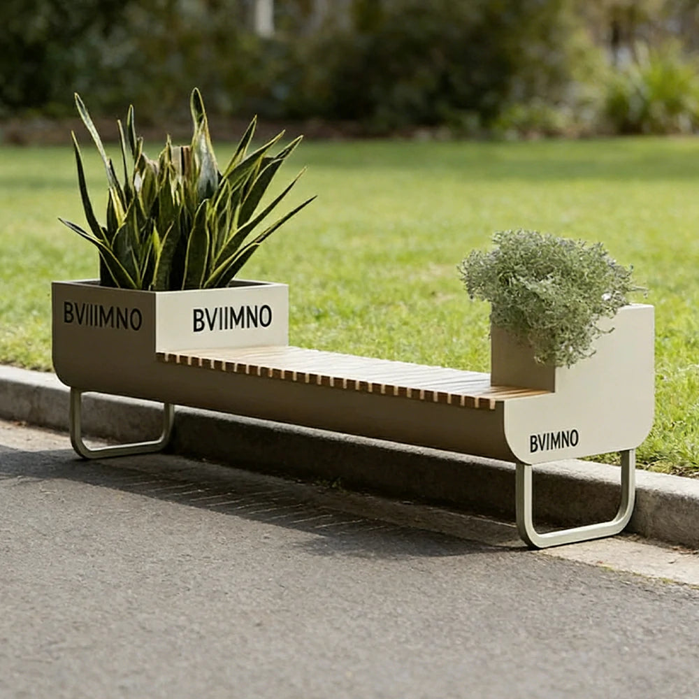 SOLARA 200/220/240cm Outdoor Planter Bench Set Streamlined Design with Durable Structure for Park Cafe Seating