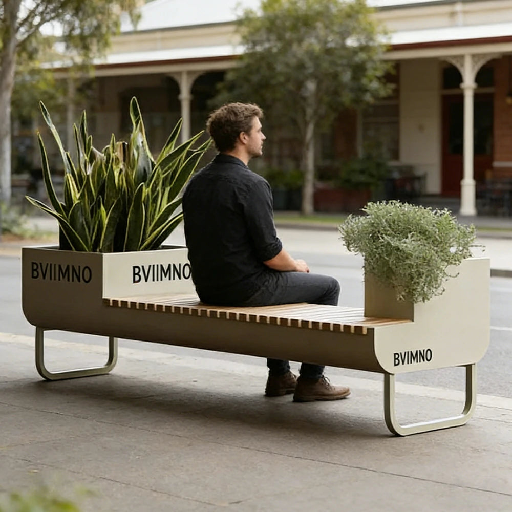 SOLARA 200/220/240cm Outdoor Planter Bench Set Streamlined Design with Durable Structure for Park Cafe Seating