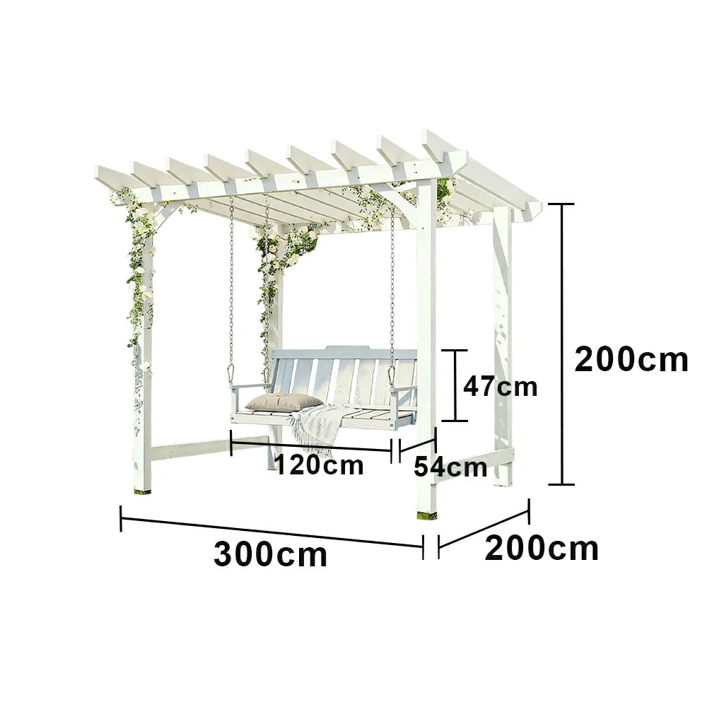 SOLARA Outdoor Swing Gazebo Finnish Solid Wood Frame with Double Seat for Garden Patio Relaxation - White
