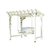 SOLARA Outdoor Swing Gazebo Finnish Solid Wood Frame with Double Seat for Garden Patio Relaxation - White