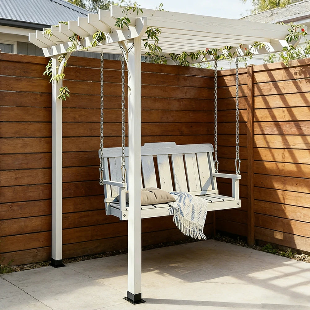 SOLARA Wall Mounted Swing Gazebo Finnish Solid Wood with Double Seat for Garden Patio Relaxation - White