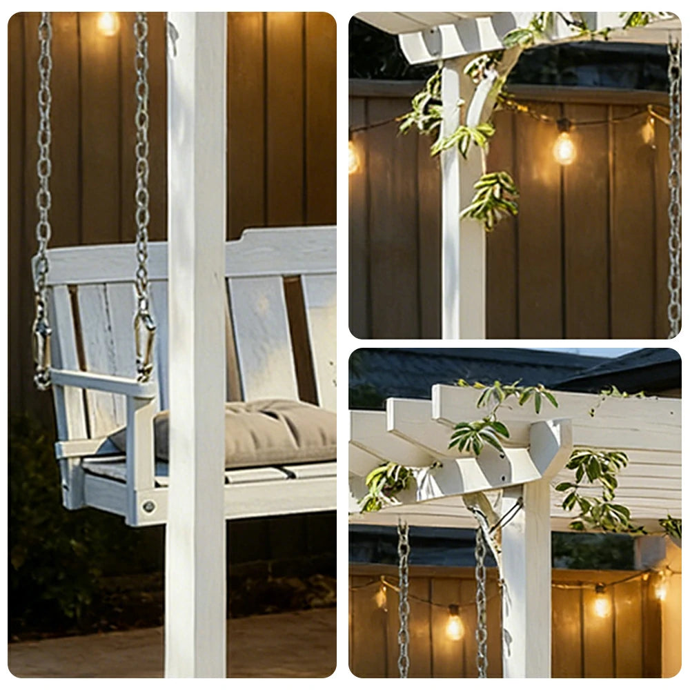 SOLARA Wall Mounted Swing Gazebo Finnish Solid Wood with Double Seat for Garden Patio Relaxation - White