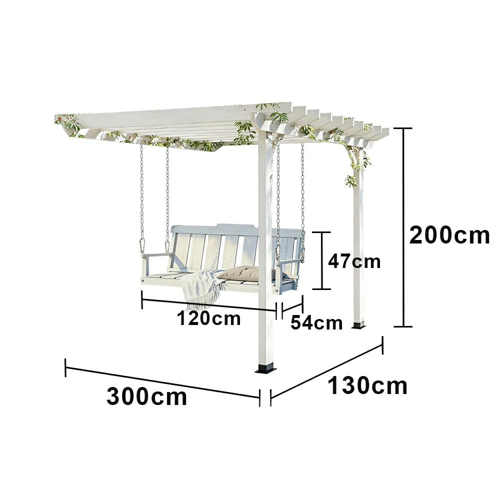 SOLARA Wall Mounted Swing Gazebo Finnish Solid Wood with Double Seat for Garden Patio Relaxation - White