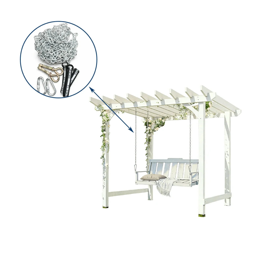 SOLARA Outdoor Swing Gazebo Finnish Solid Wood Frame with Double Seat for Garden Patio Relaxation - White