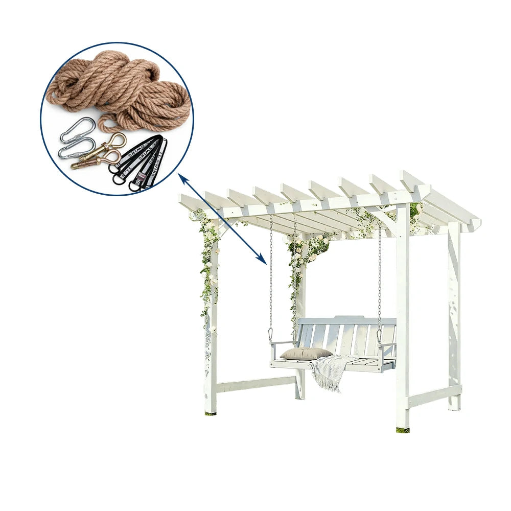 SOLARA Outdoor Swing Gazebo Finnish Solid Wood Frame with Double Seat for Garden Patio Relaxation - White