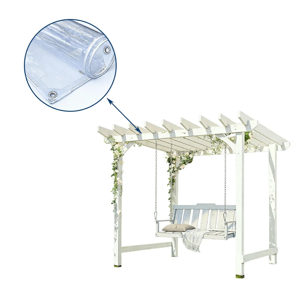 SOLARA Outdoor Swing Gazebo Finnish Solid Wood Frame with Double Seat for Garden Patio Relaxation - White