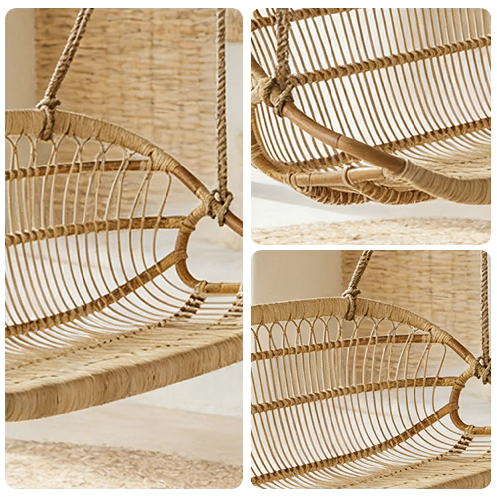 SOLARA 60/100/140cm Rattan Hanging Chair Handmade Natural Weaving Breathable Outdoor Swing Seat for Balcony Garden Patio