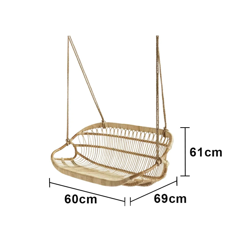 SOLARA 60/100/140cm Rattan Hanging Chair Handmade Natural Weaving Breathable Outdoor Swing Seat for Balcony Garden Patio