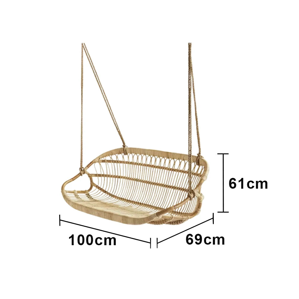 SOLARA 60/100/140cm Rattan Hanging Chair Handmade Natural Weaving Breathable Outdoor Swing Seat for Balcony Garden Patio