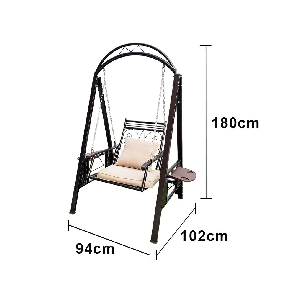SOLARA Outdoor Swing Chair Alloy Steel Frame Heavy Duty Garden Patio Bench with Cushions for Backyard Balcony - Brown