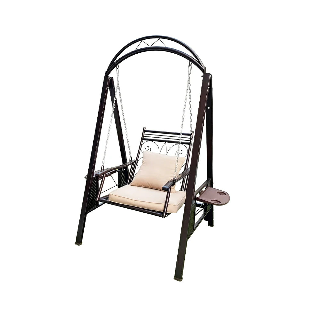 SOLARA Outdoor Swing Chair Alloy Steel Frame Heavy Duty Garden Patio Bench with Cushions for Backyard Balcony - Brown