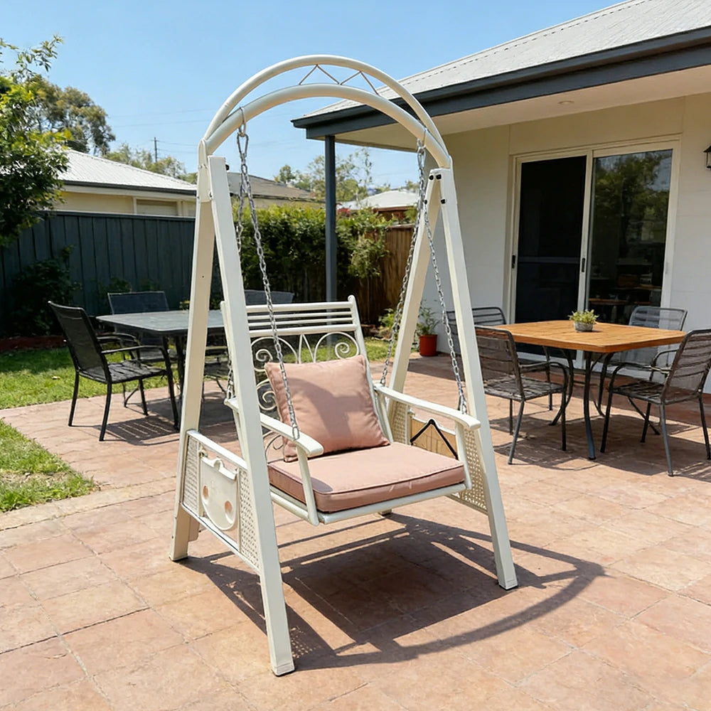 SOLARA Outdoor Swing Chair Alloy Steel Frame Heavy Duty Garden Patio Bench with Cushions for Backyard Balcony - Beige