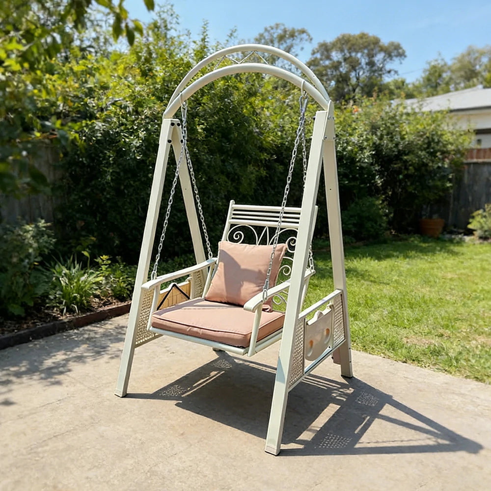 SOLARA Outdoor Swing Chair Alloy Steel Frame Heavy Duty Garden Patio Bench with Cushions for Backyard Balcony - Beige