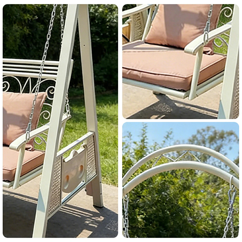 SOLARA Outdoor Swing Chair Alloy Steel Frame Heavy Duty Garden Patio Bench with Cushions for Backyard Balcony - Beige