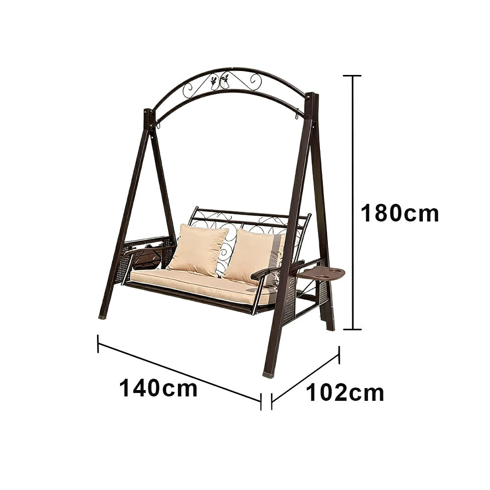 SOLARA Outdoor Double Swing Chair Alloy Steel Frame Heavy Duty Garden Patio Bench with Cushions for Backyard Balcony - Brown