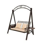 SOLARA Outdoor Double Swing Chair Alloy Steel Frame Heavy Duty Garden Patio Bench with Cushions for Backyard Balcony - Brown