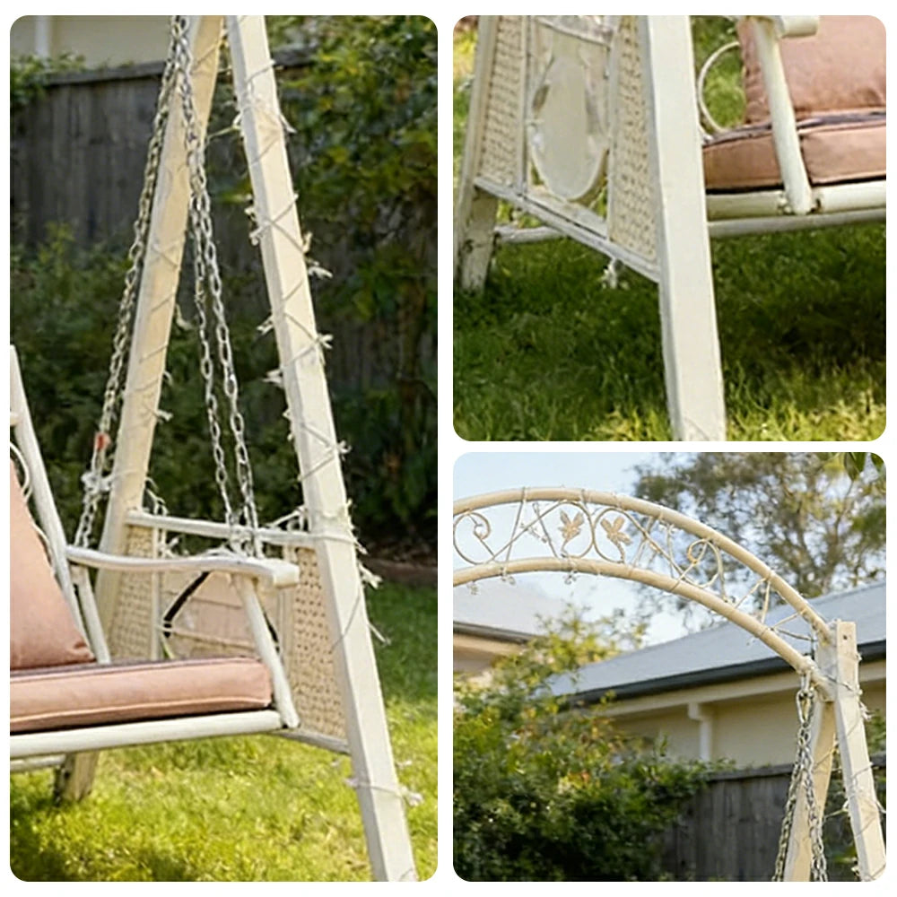 SOLARA Outdoor Double Swing Chair Alloy Steel Frame Heavy Duty Garden Patio Bench with Cushions for Backyard Balcony - Beige