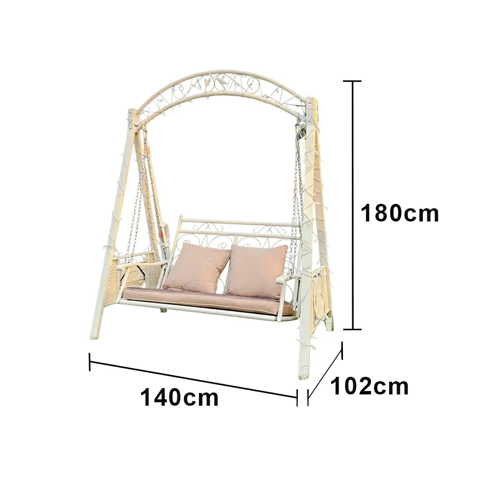 SOLARA Outdoor Double Swing Chair Alloy Steel Frame Heavy Duty Garden Patio Bench with Cushions for Backyard Balcony - Beige