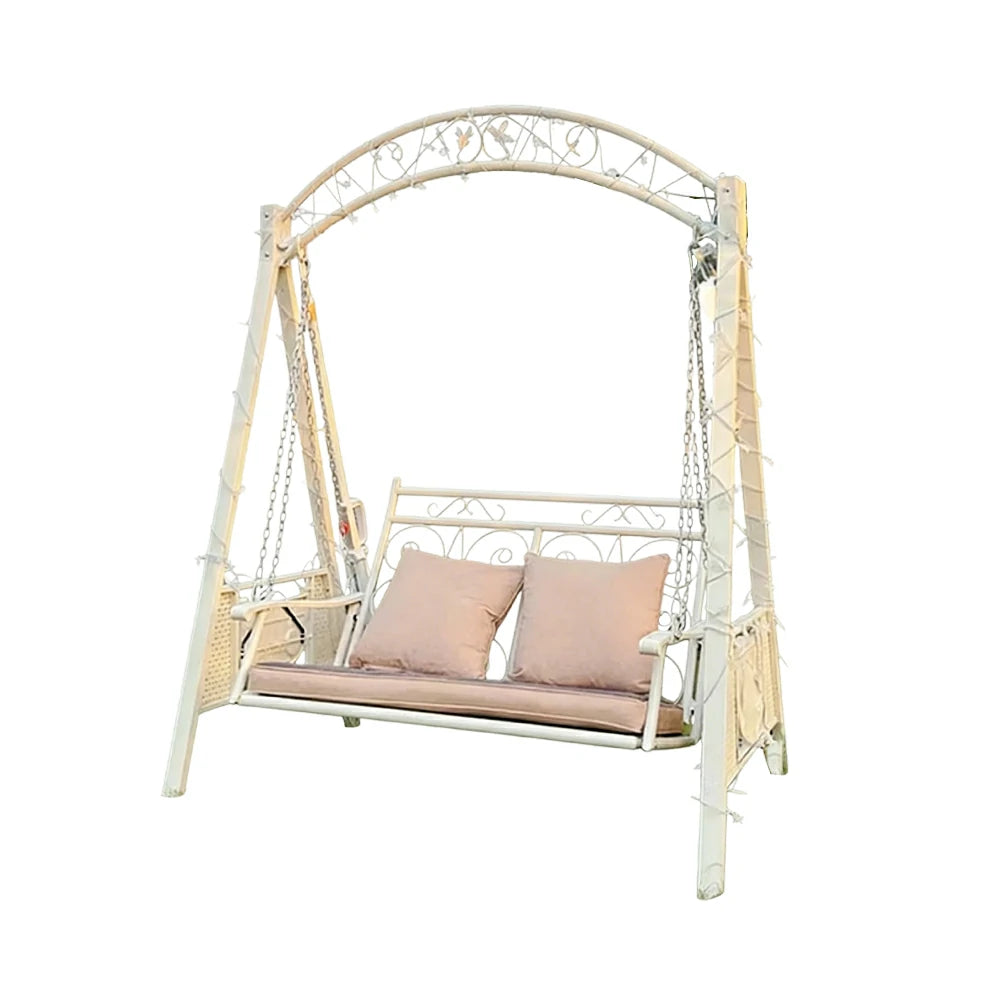 SOLARA Outdoor Double Swing Chair Alloy Steel Frame Heavy Duty Garden Patio Bench with Cushions for Backyard Balcony - Beige