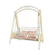 SOLARA Outdoor Double Swing Chair Alloy Steel Frame Heavy Duty Garden Patio Bench with Cushions for Backyard Balcony - Beige
